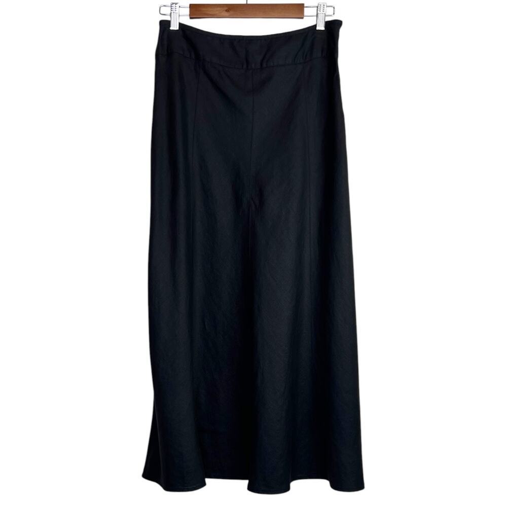 Charter Club 100% Linen A Line Maxi Skirt Flowy in Black Classic Women's Size 4